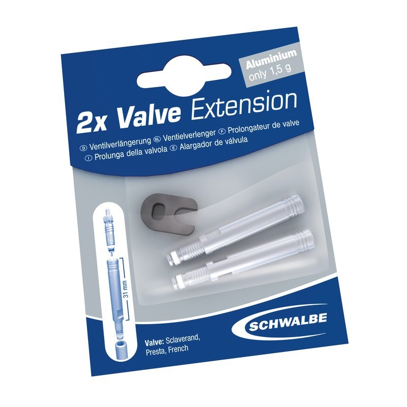 PROLONGATEUR SCHWALBE DE VALVE PRESTA ALU 65mm(2 UNITÉS) CLÉ - 3462 - 4026495763028