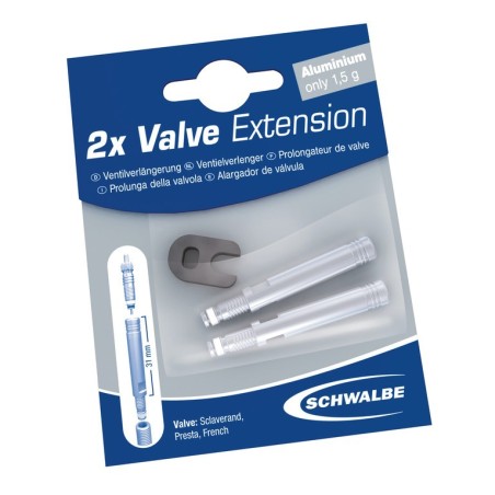 PROLONGATEUR SCHWALBE DE VALVE PRESTA ALU 65mm(2 UNITÉS) CLÉ - 3462 - 4026495763028