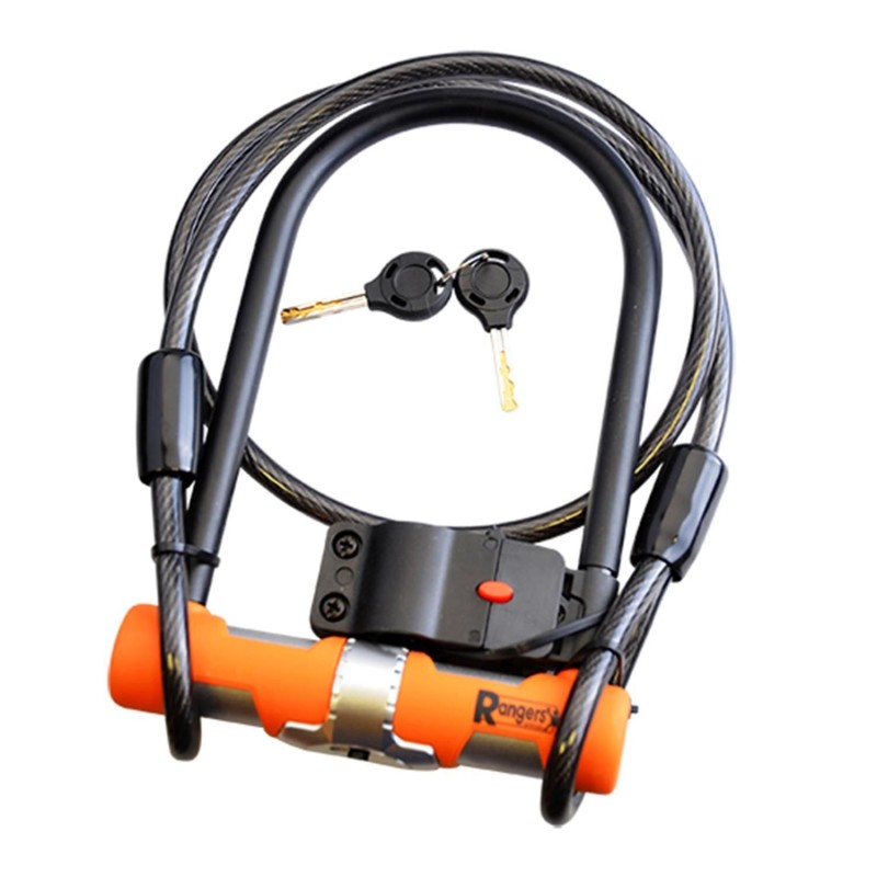 ANTIVOL VELO U 115 X 190MM RANGERS NOIR/ORANGE AVEC CABLE A BOUCLES D10 X 1.20M ET SUPPORT