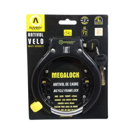 ANTIVOL VELO FER A CHEVAL AUVRAY MEGA LOCK  NOIR/JAUNE (OUVERTURE 62MM)