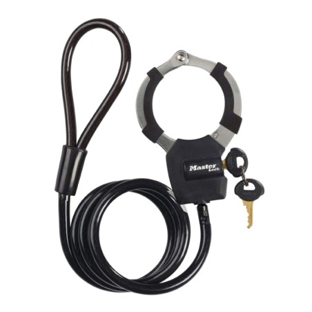 ANTIVOL VELO - TROTTINETTE CABLE A BOUCLE AVEC MENOTTE MASTERLOCK STREET CUFF DIAM 8mm L1M - LIVRE AVEC 4 CLES  -NIVEAU