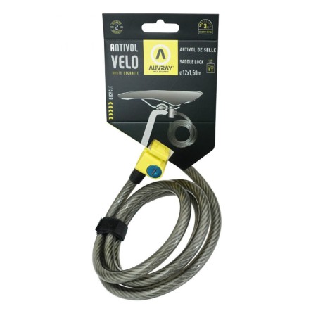 ANTIVOL VELO CABLE A CLE AUVRAY S.LOCK POUR SELLE ET VELO DIAM 12 mm L 1.50m