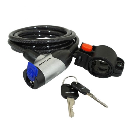 ANTIVOL VELO SPIRAL A CLE NEWTON DIAM  8mm L 1,50M AVEC CACHE SERRURE (AVEC SUPPORT)