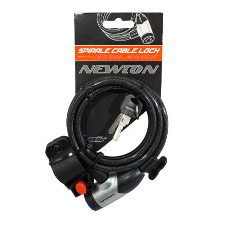 ANTIVOL VELO SPIRAL A CLE NEWTON DIAM  8mm L 1,50M AVEC CACHE SERRURE (AVEC SUPPORT)