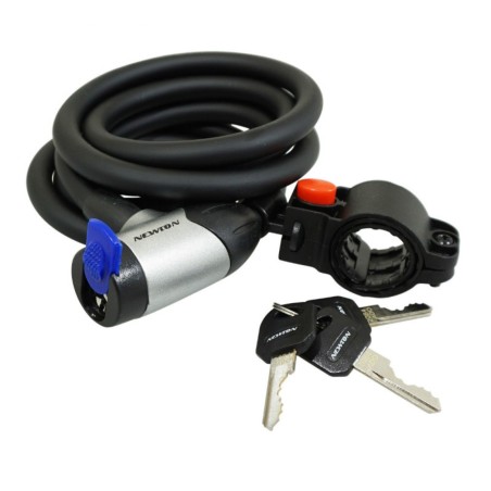 ANTIVOL VELO SPIRAL A CLE NEWTON DIAM 12mm L 1,80M AVEC CACHE SERRURE (AVEC SUPPORT   3 CLES)
