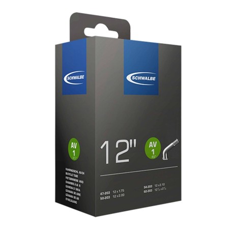 CHAMBRE AIR TRADI/POUSSETTE 12x1.75/2.10 VS SCHWALBE AV1 VALVE ALU COUDEE 45°
