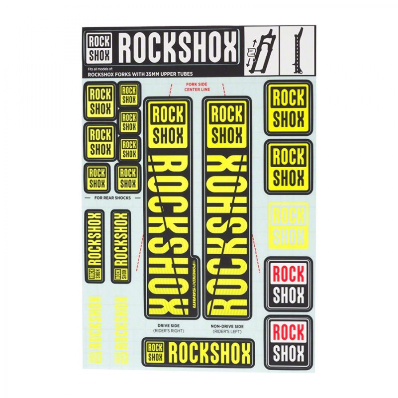 KIT AUTOCOLLANT ROCKSHOX 35 mm P/FOURCHE À PARTIR 2018 JAUNE - 11.4318.003.507 - 710845803857