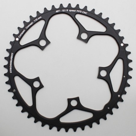 PLATEAU ROUTE 5BRA D.110 STRONGLIGHT 48DTS EXTERIEUR NOIR ALU 7075 TYPE SHIMANO 9-10V.