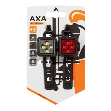 ECLAIRAGE VELO USB AXA KIT NITE LINE 44 NOIR (AVANT ARRIERE) - VISIBLE A 600m