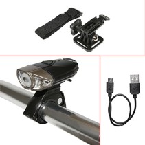 ECLAIRAGE VELO USB AVANT SUR CINTRE 300 LUMENS NOIR-GRIS 2 INTENSITES 100%-50% FIXATION CINTRE OU CASQUE