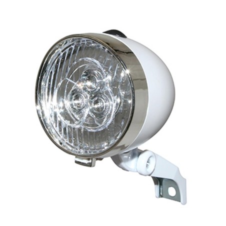 ECLAIRAGE VELO A PILE AVANT SUR FOURCHE P2R RETRO A LED DIAM 70MM BLANC LIVRE AVEC 3 PILES AAA