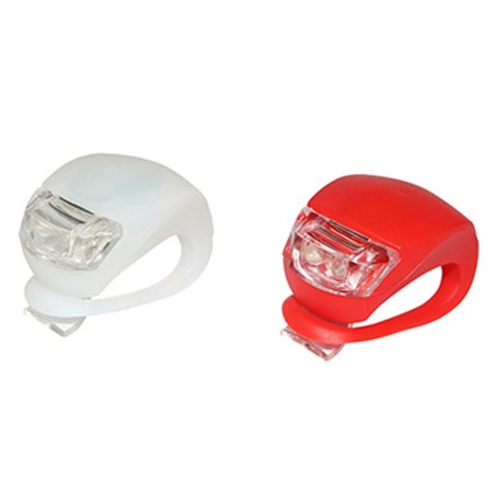 ECLAIRAGE VELO A PILE KIT SUR CINTRE-TIGE DE SELLE P2R SILICON 2 LEDS (KIT 2 PIECES) ROUGE ET BLANC LIVRE AVEC 2 PILES CR2032