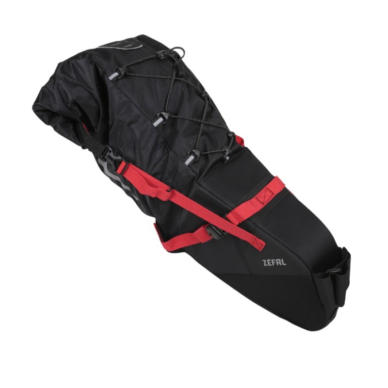SACOCHE DE SELLE VELO ZEFAL Z-ADVENTURE R17 POUR 17L NOIR-ROUGE ETANCHE FIXATION VELCRO ( L 62cm x l 24cm x 20cm) CHARGE MAXI