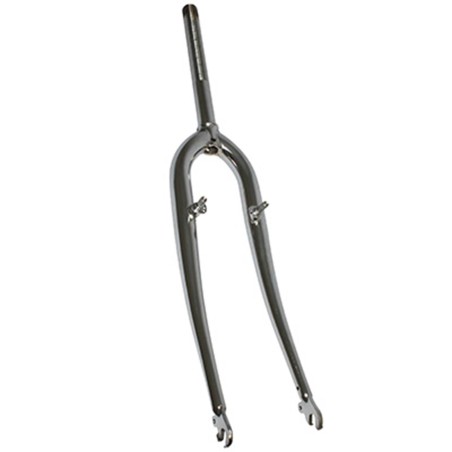 FOURCHE VTT 26'' RIGIDE CINTREE ACIER CHROME AVEC TASSEAUX PIVOT FILETE 22,2mm - 1"