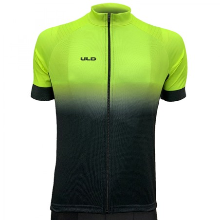 MAILLOT COURT ULD UNISEX RESPIRANT POLYESTER MICROFIBRE/MANCHES LICRA JAUNE FLUO/NOIRE