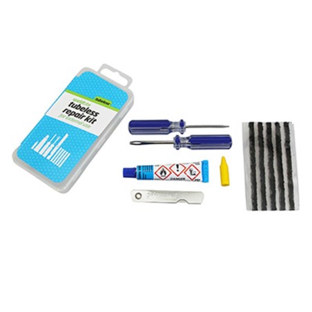 KIT REPARATION PNEU TUBELESS VTT WELDTITE PAR L'EXTERIEUR AVEC MECHES - BOITE (COLLE 5g   MARQUEUR   5 MECHES   LIME  