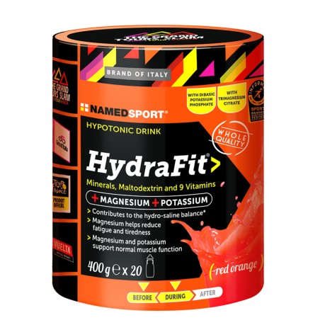 BOISSON SOLUBLE NAMEDSPORT HYDRAFIT AVANT/PENDANT ORANGE ROUGE 400 g (60 UNITÉS)