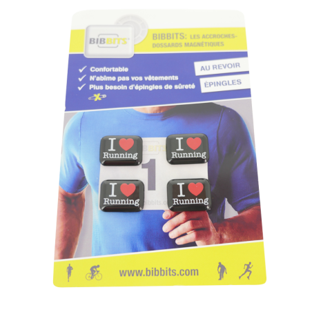 Accroches dossards magnétiques BIBBITS I love Running - BIB.304ARGENT - 8718734870357