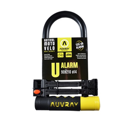 ANTIVOL VELO U 90 X 210MM AUVRAY NOIR ALARME 120 DB AVEC SUPPORT (CERTIFIE FUB)