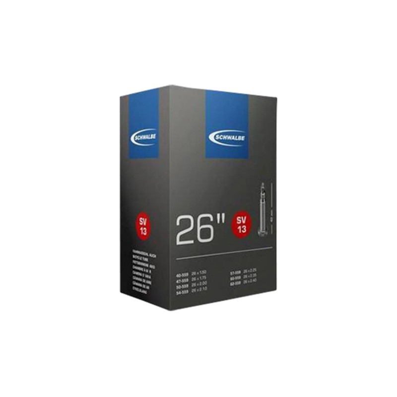 CHAMBRE A AIR VELO 26 x 1.50-2.50 SCHWALBE VALVE PRESTA TOUT ALU (SV13) CHAMBRE A AIR VELO 26 x 1.50-2.50 SCHWALBE VALVE PRESTA TOUT ALU (SV13)