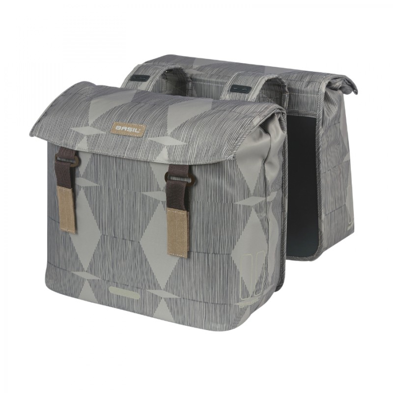 SACOCHE ARRIERE VELO DOUBLE BASIL ELEGANCE 40L TAUPE FIXATION VELCROS SUR PORTE BAGAGE (49x36x8 cm)