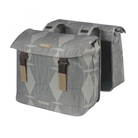 SACOCHE ARRIERE VELO DOUBLE BASIL ELEGANCE 40L TAUPE FIXATION VELCROS SUR PORTE BAGAGE (49x36x8 cm)