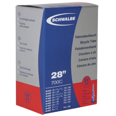 CHAMBRE A AIR VELO 700 x 28-45 - 27x1 1-4 SCHWALBE VALVE PRESTA 40mm TOUT ALU (SV17)
