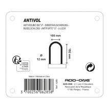 Antivol U à clés 180 x 245 mm Ø 12 mm - 6285 - 3700256062858