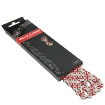 CHAINE VELO ROUTE-VTT 11V. NEWTON KMC ARGENT-ROUGE 116 MAILLONS COMPATIBLE SHIMANO-SRAM