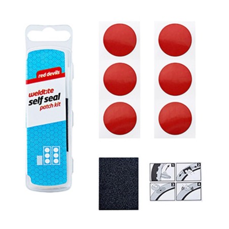 KIT REPARATION CHAMBRE A AIR WELDTITE RED DEVILS AVEC RUSTINES AUTOCOLLANTES-AUTOADHESIVES ROUGES - BOITE (6 RUSTINES