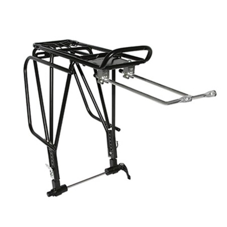 PORTE BAGAGE VELO ARRIERE A TRINGLES P2R ALU NOIR REGLABLE 29"-28"-27.5"-26" FIXATION SUR MOYEU AXE CREUX ET COMPATIBLE FREIN