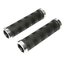 POIGNEE CITY-VTT NEWTON CHEVRONS NOIR AVEC DOUBLE COLLIER ARGENT L130mm (PAIRE)