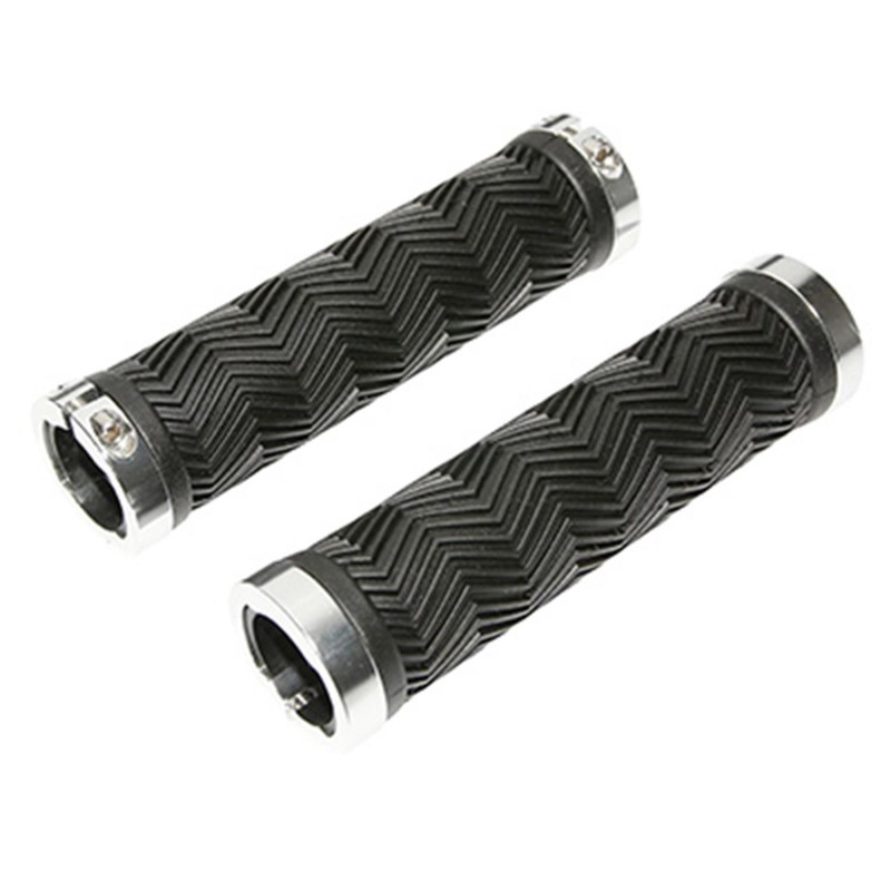 POIGNEE CITY-VTT NEWTON CHEVRONS NOIR AVEC DOUBLE COLLIER ARGENT L130mm (PAIRE)