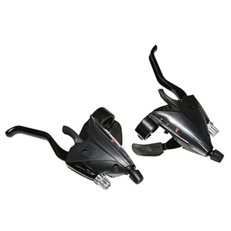 LEVIER-MANETTE VTT P2R 3x8V. NOIR ALU AZERA POUR FREIN V-BRAKE COMPATIBLE SHIMANO (PAIRE)