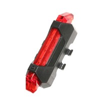 ECLAIRAGE VELO USB ARRIERE SUR TIGE DE SELLE OU HAUBANS 5 LEDS 2 FONCTIONS NOIR (SUR CARTE)