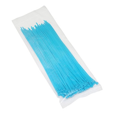 COLLIER DE SERRAGE NYLON TYPE RILSAN 2,5x200mm BLEU FLUO (VENDU PAR 100)