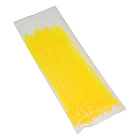 COLLIER DE SERRAGE NYLON TYPE RILSAN 2,5x200mm JAUNE FLUO (VENDU PAR 100)