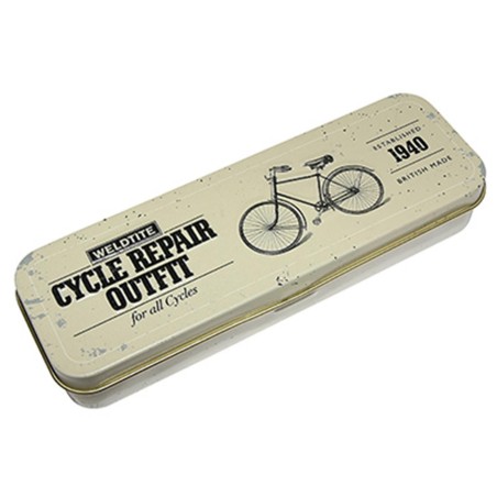 KIT REPARATION CHAMBRE A AIR WELDTITE 1940 VINTAGE METAL - BOITE (6 PATCHS 25mm   COLLE 5g   PAPIER PONCE   BANDE CAOUTCHOUC)