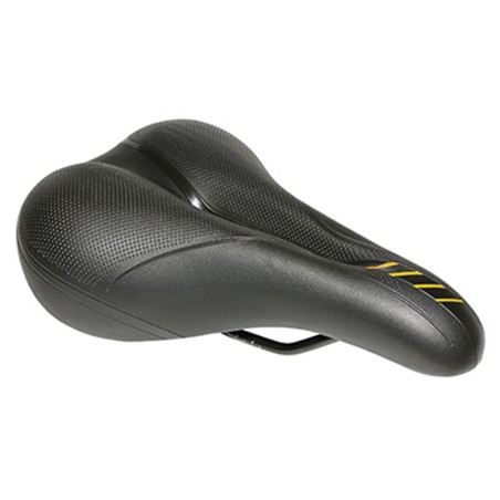 SELLE XINDA VTT CONFORT JUNIOR XD803 NOIR DECO ORANGE 250x165mm AVEC TROU CENTRAL RAIL ACIER NOIR