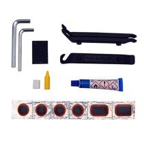 KIT REPARATION CHAMBRE A AIR WELDTITE VTT AVEC OUTILS - BOITE (4 PATCHS 18mm   2 PATCHS 28x18mm   COLLE 5g   PAPIER PONCE  