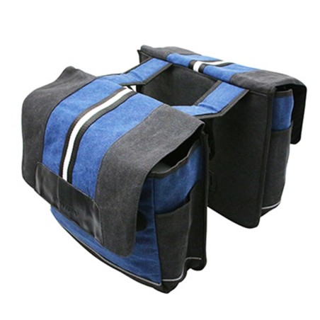 SACOCHE ARRIERE VELO DOUBLE NEWTON VIB AVEC PROTEGE PLUIE 20L NOIR-BLEU JEANS (FIXATION SUR PORTE BAGAGE  L 35.5xl12xh30cm)