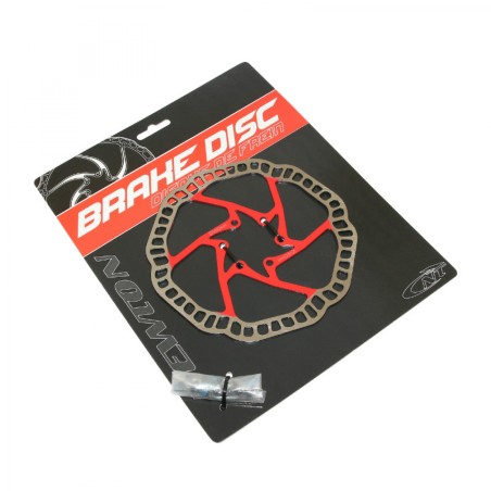 Disque de frein vtt 6 trous Newton brakco compatible Shimano et autres 160mm argent centre rouge   6 vis