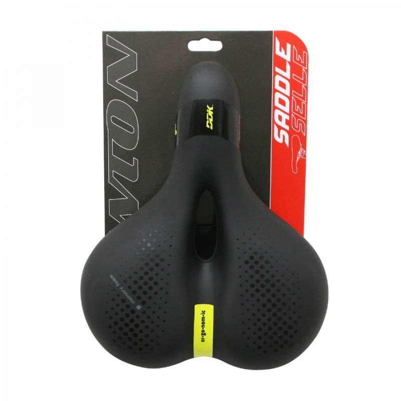 SELLE NEWTON CITY ERGONOMIC ELASTOMERE DAME NOIR A MEMOIRE DE FORME AVEC TROU CENTRAL 260x210mm