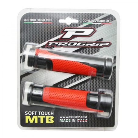 POIGNEE VTT PROGRIP 807 DOUBLE DENSITE OPEN END NOIR-ROUGE DIAM 28 125mm (LIVRE AVEC EMBOUTS) (PAIRE)