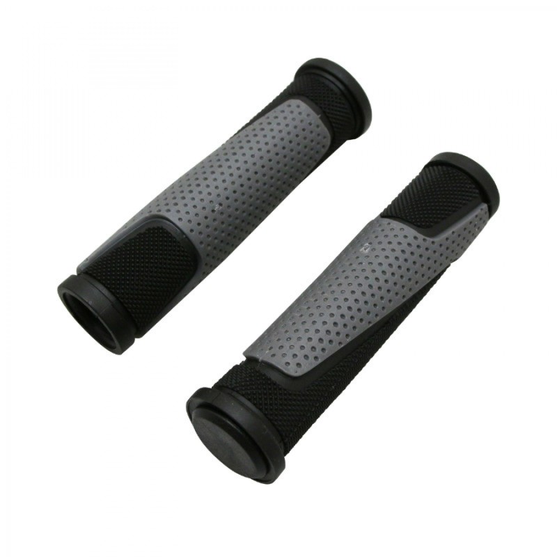 POIGNEE VTT PROGRIP 807 DOUBLE DENSITE OPEN END NOIR-GRIS DIAM 28 125mm (LIVRE AVEC EMBOUTS) (PAIRE)