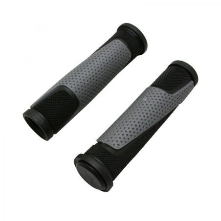 POIGNEE VTT PROGRIP 807 DOUBLE DENSITE OPEN END NOIR-GRIS DIAM 28 125mm (LIVRE AVEC EMBOUTS) (PAIRE)