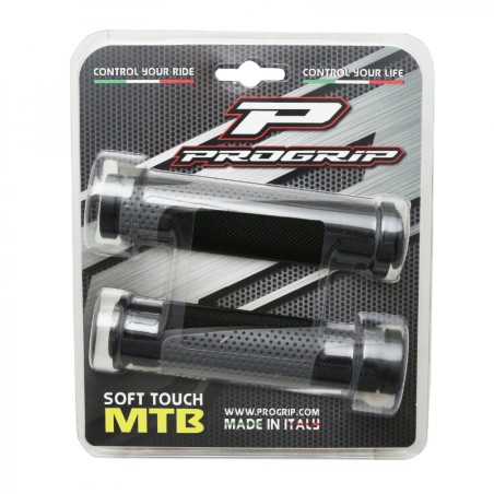 POIGNEE VTT PROGRIP 807 DOUBLE DENSITE OPEN END NOIR-GRIS DIAM 28 125mm (LIVRE AVEC EMBOUTS) (PAIRE)