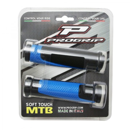 POIGNEE VTT PROGRIP 807 DOUBLE DENSITE OPEN END NOIR-BLEU LIGHT DIAM 28 125mm (LIVRE AVEC EMBOUTS) (PAIRE)(PAIRE)