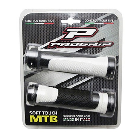 POIGNEE VTT PROGRIP 997 DOUBLE DENSITE OPEN END AVEC LOCK ON NOIR-BLANC 130mm (LIVRE AVEC EMBOUTS) (PAIRE)