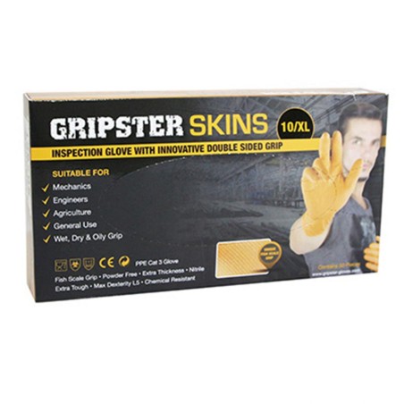 GANTS ATELIER NITRILE ECAILLES DE POISSON RESISTANT AUX PRODUITS CHIMIQUES, AUX HUILES, A L'ESSENCE ORANGE  T10 (XL)  (BOITE